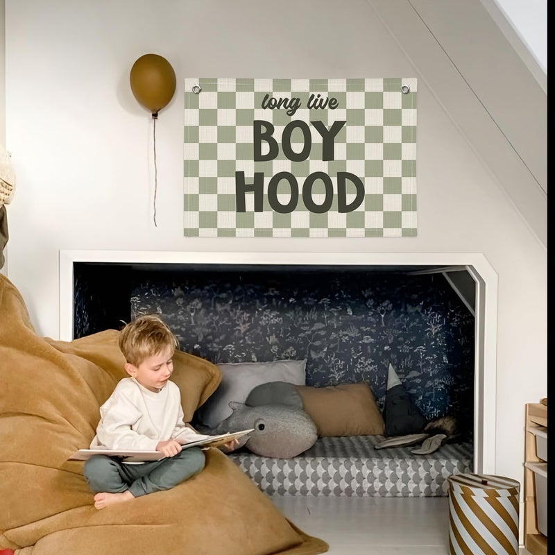 PLKMN Long Live Boyhood Banner, Sage Green Boys Kids Room Decor Linen Canvas Banner, Wall Hanging Flag Decor for Nursery Playroom Toddler Room - Image 3